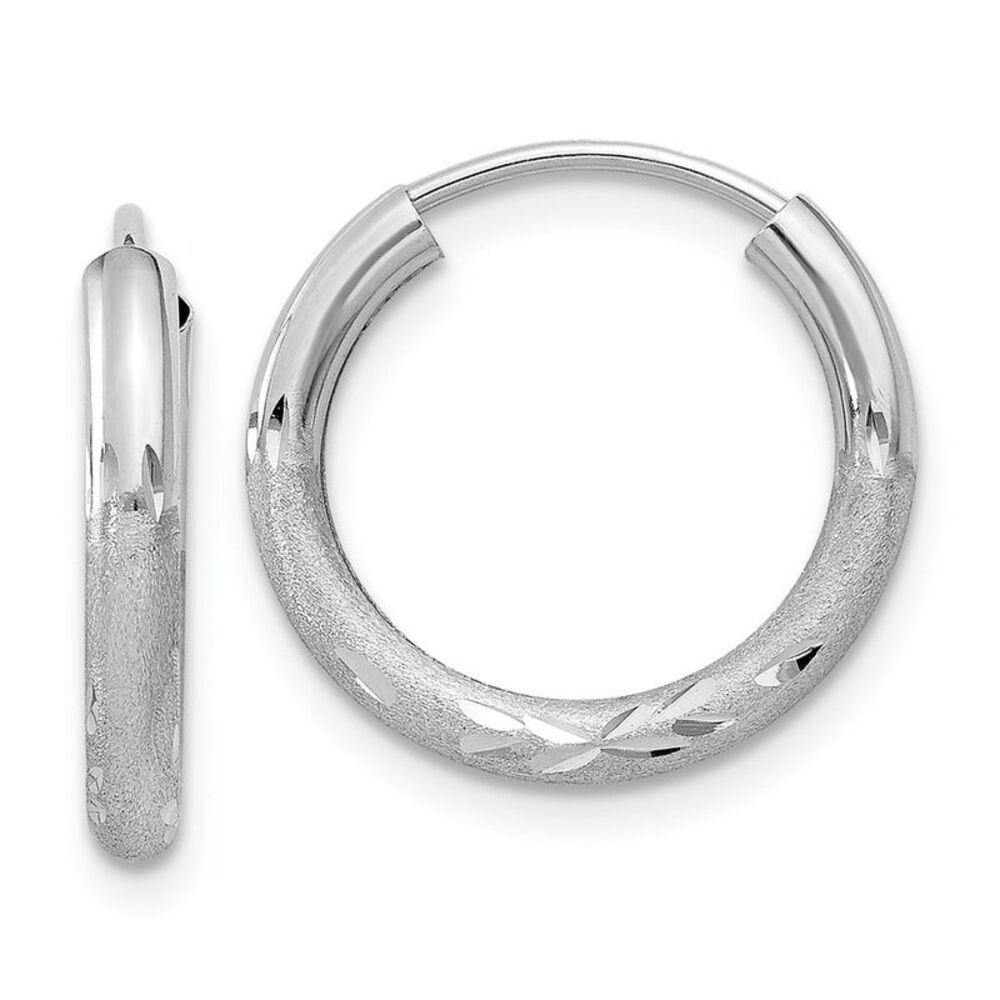 2mm, 14k White Gold, Diamond-cut Endless Hoops, 15mm (9/16 Inch)